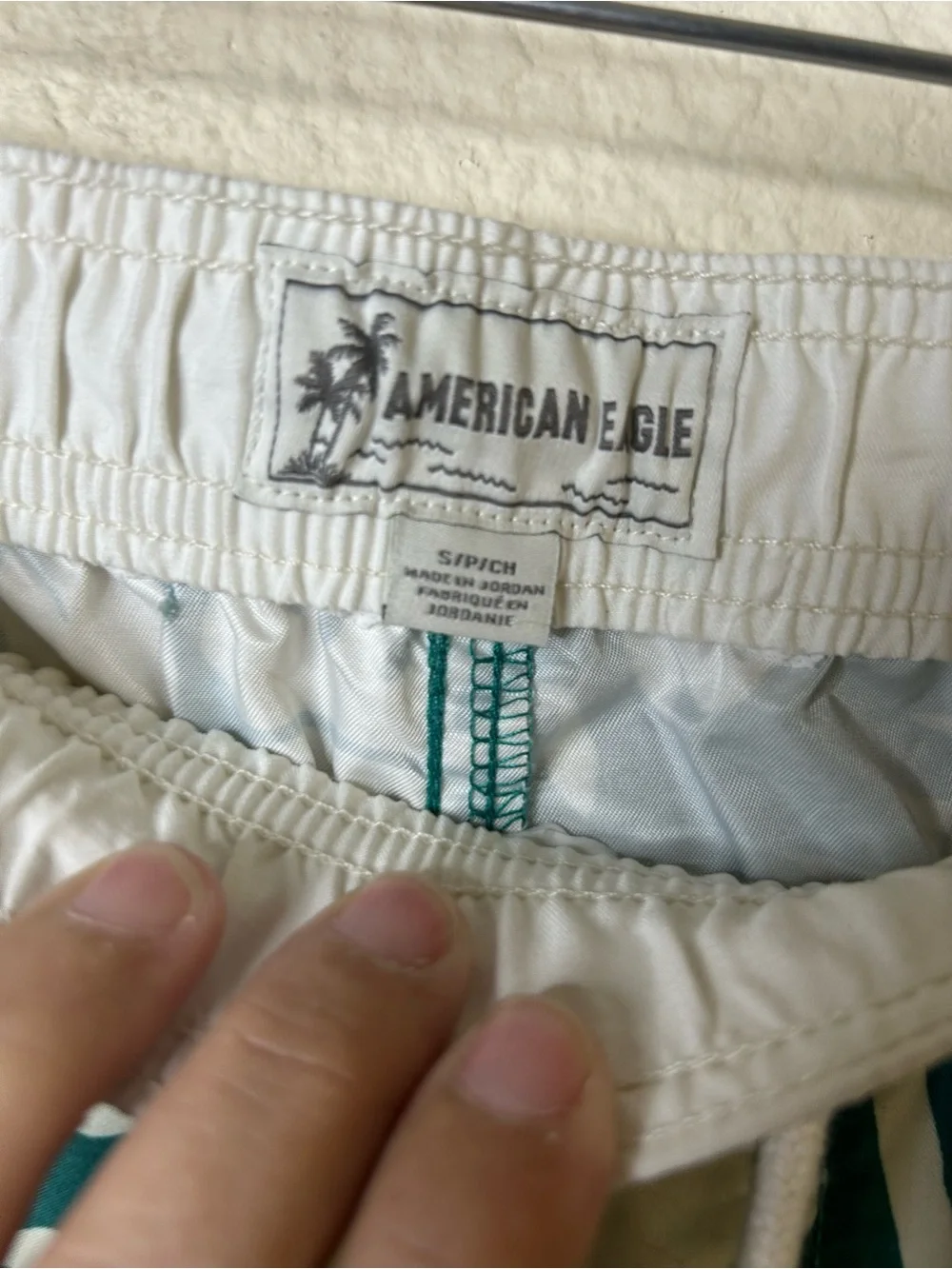 American Eagle Mens Teal White Tropical Print Drawstring Shorts Small Swim Beach